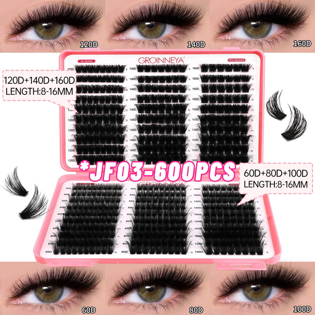 Spikes Lash Individuals Volume Eyelash Clusters D-Curly Lash Clusters Kit 10-20MM DIY Eyelash Extensions,6 Styles Lash Clusters